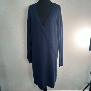Boston Proper Navy Blue Midi V Neck Sweater Dress Size L